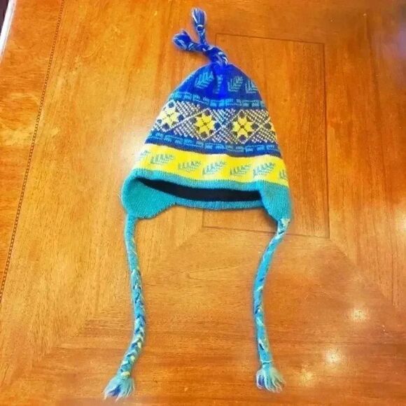 𝅺Pinyon Products Men's Navy/Yellow/Turquoise Wool Beanie - Picture 2 of 13